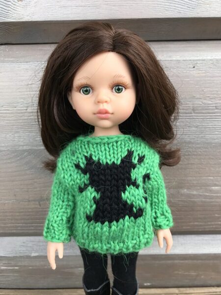 Zaļš džemperis ar melnu kaķi